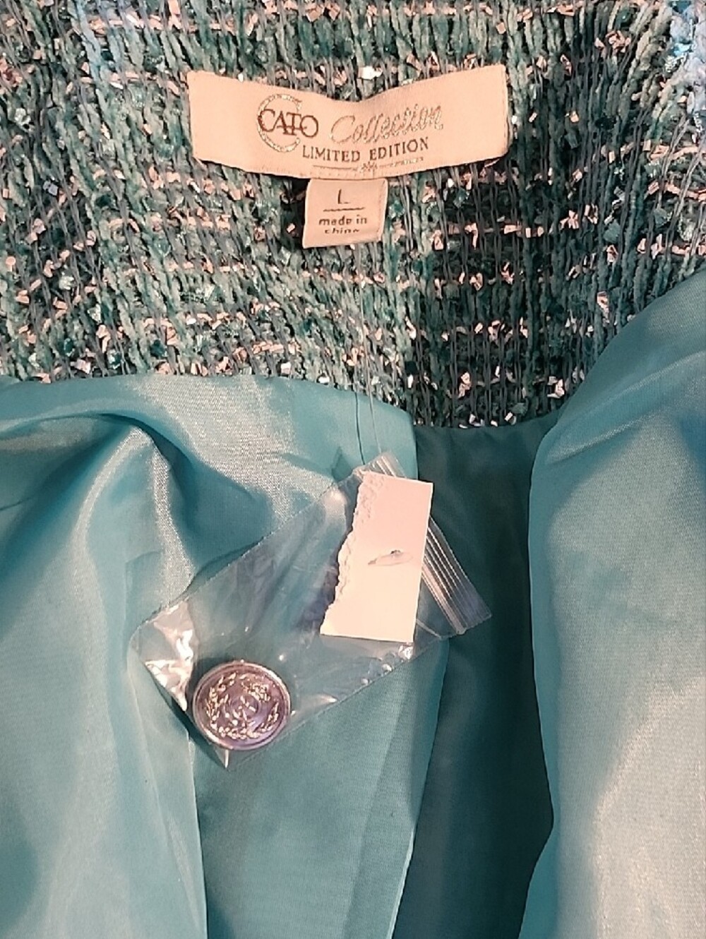Turquoise Bouclé Double-Button Blazer Jacket - Women - Picture 6 of 7